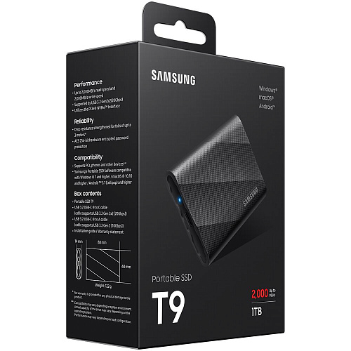 Внешний SSD-накопитель 1Tb Samsung T9 MU-PG1T0B/WW (SSD) USB 3.2 Type C Черный