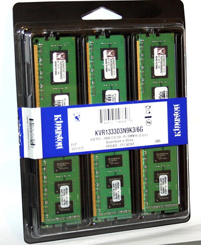 Модуль памяти DIMM 6Gb 3x2Gb KIT DDR3 PC10600 1333MHz Kingston(KVR1333D3N9K3/6G)