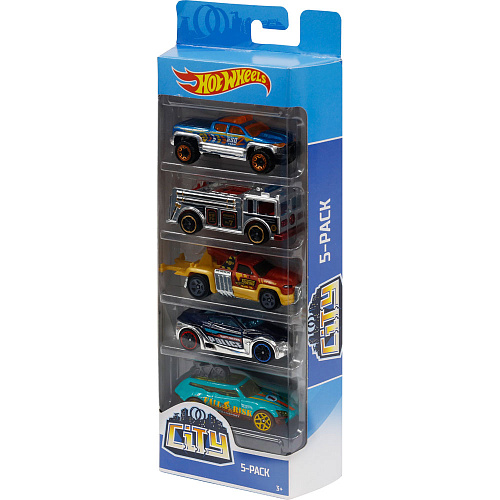 Mattel Hot Wheels 1806/FYL24 Подарочный набор из 5 машинок (City) синий фон