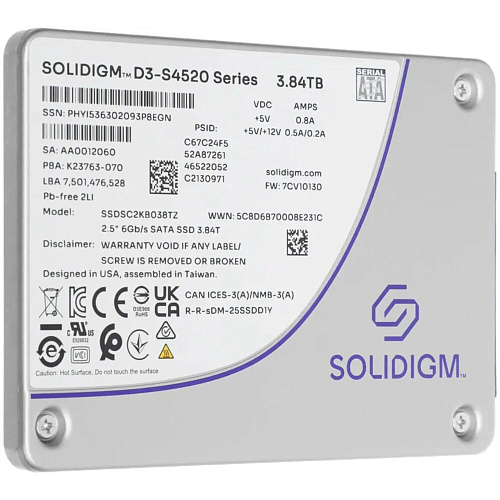 Внутренний SSD-накопитель 3.84Tb Intel SSDSC2KB038TZ1Z SATA3 2.5" D3-S4520-Series