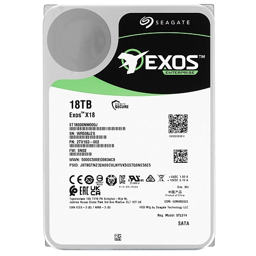 Внутренний жесткий диск 3,5" 18Tb Seagate (ST18000NM000J) 256Mb 7200rpm SATA3 Exos X18 RECERTIFIED