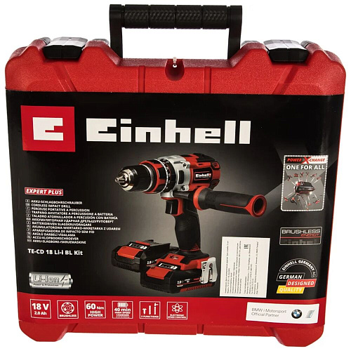 Аккумуляторная дрель-шуруповерт Einhell PXC TE-CD 18 Li-i BL,18В,60Нм,0-500/1800/мин,2x2,0Ач,кейс E-box 4513861