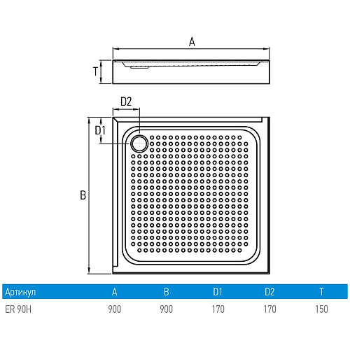 Душевой поддон ERLIT Comfort ER90H низкий прямоугольный 90 ABS в сборе