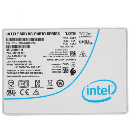 Внутренний SSD-накопитель 1000Gb Intel SSDPE2KX010T8 2.5" U.2 PCIe NVMe 3.1 x4 P4510