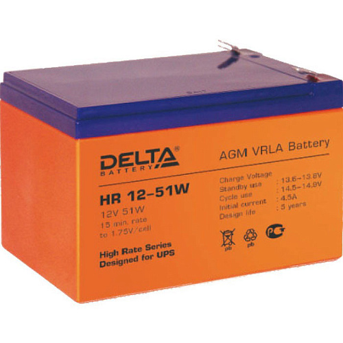 Батарея Delta HR 12-51W, 12V 12Ah (Battery replacement APC rbc4, rbc6 151мм/98мм/95мм)