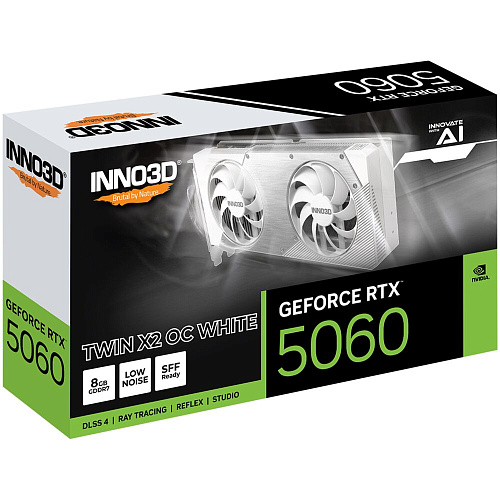 Видеокарта Inno3D GeForce RTX 5060 8192Mb, Twin X2 OC White 8G (N50602-08D7X-195070W) 1xHDMI, 3xDP, Ret