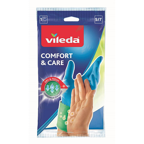 Перчатки Vileda Comfort & Care с кремом для чувствительной кожи, размер S