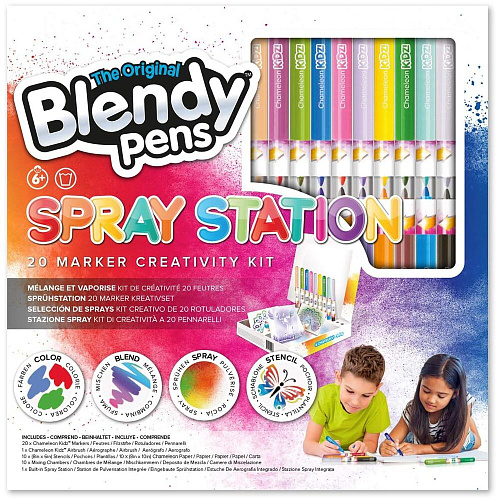 Набор фломастеров-хамелеонов «Blendy pens» (20 шт.) c трафаретами и аэрографом УЦЕНКА