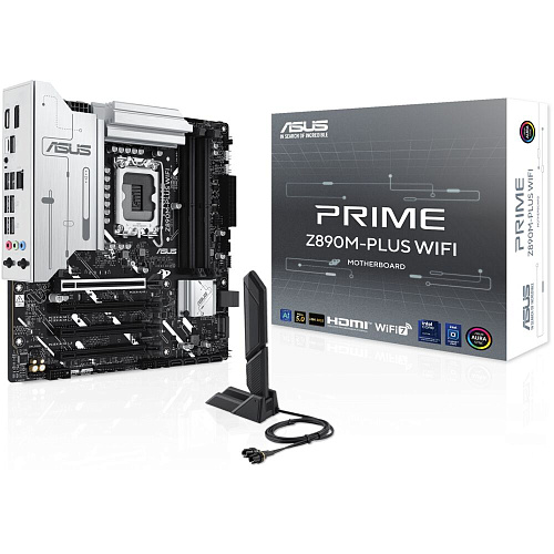 Материнская плата ASUS Prime Z890M-Plus WiFi Z890 Soc-1851 4xDDR5, 6xSATA3, RAID, 3хM.2, 4xPCI-E16x, 5xUSB3.2, 1xUSB3.2 Type C, DP, HDMI, WiFi, 2.5Glan, mATX