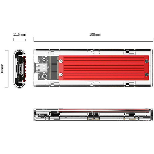 Корпус для SSD NVMe M.2 Orico TCM2-C3-RD, USB Type C Красный