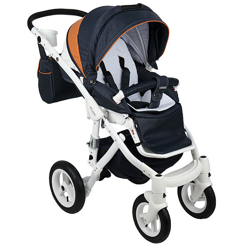 Коляска 2 в 1 Adamex Barletta New (джинс+белый+оранжевый B-7)