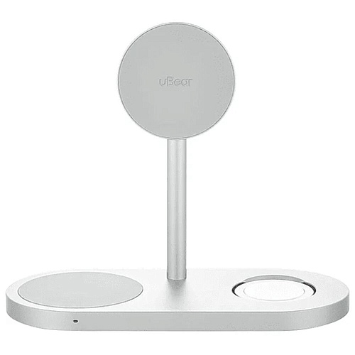 Беспроводная зарядная панель 3 в 1 Для IPhone, Apple Watch, Airpods uBear Stage Ultra Qi2 25W Silver УЦЕНКА