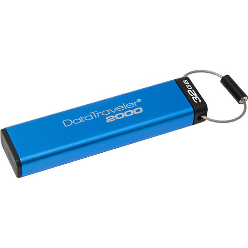 USB Flash накопитель 32GB Kingston Data Traveler 2000 256-AES, keypad (DT2000/32GB) Black/Blue USB3.0
