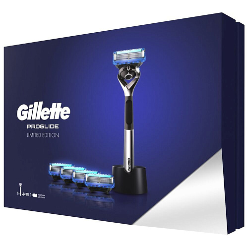 Gillette Подарочный набор Limited Edition (Gillette Станок Proglide Chrome с 5 сменными кассетами + Подставка)