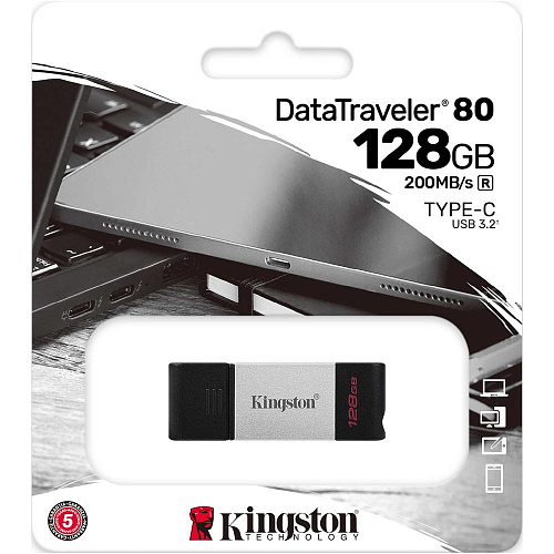 USB Flash накопитель 128GB Kingston DataTraveler 80 (DT80/128GB) USB Type C Черный