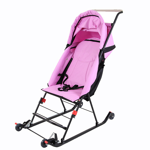 Санки детские складные Дэми с конвертом и толкателем (сиреневый) 4 колеса, 3 положения спинки