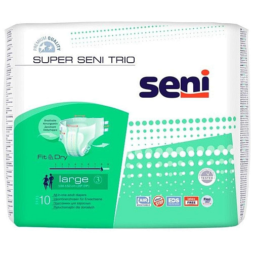 Seni Подгузники для взрослых Super Trio, 100-150 см., L (10 шт.)