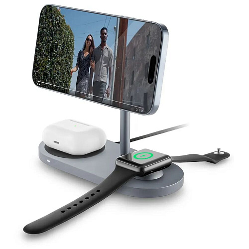Беспроводная зарядная панель 3 в 1 Для IPhone, Apple Watch, Airpods uBear Stage Pro 30W Grey УЦЕНКА