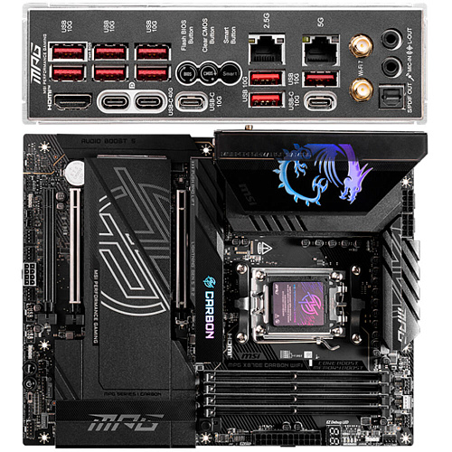 Материнская плата MSI MPG X870E Carbon WiFi Socket-AM5 AMD X870E 4xDDR5, 4xSATA3, RAID, 4xM.2, 3xPCI-E16x, 9xUSB3.2, 2xUSB3.2 Type C, DP, HDMI, WiFi, 2xGlan, ATX Ret