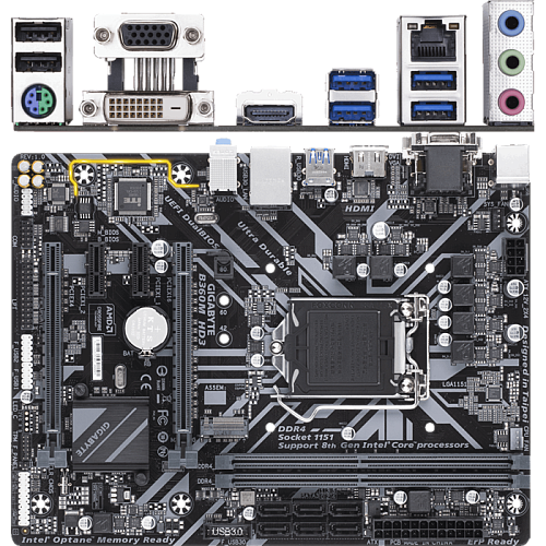 Материнская плата Gigabyte B360M HD3 B360 Socket-1151v2 2xDDR4, 6xSATA3, 1xM.2, 2xPCI-E16x, 4xUSB3.1, D-Sub, DVI-D, HDMI, Glan, mATX