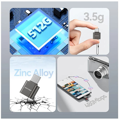 Card Reader Vention CLMH0 USB Type C MicroSD Серый