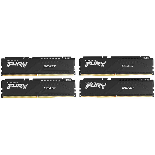 Модуль памяти DIMM 128Gb 4х32Gb DDR5 PC41600 5200MHz Kingston Fury Beast RGB Black (KF552C40BBAK4-128)