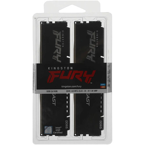 Модуль памяти DIMM 32Gb 2х16Gb DDR5 PC51200 6400MHz Kingston Fury Beast Black XMP (KF564C32BBK2-32)