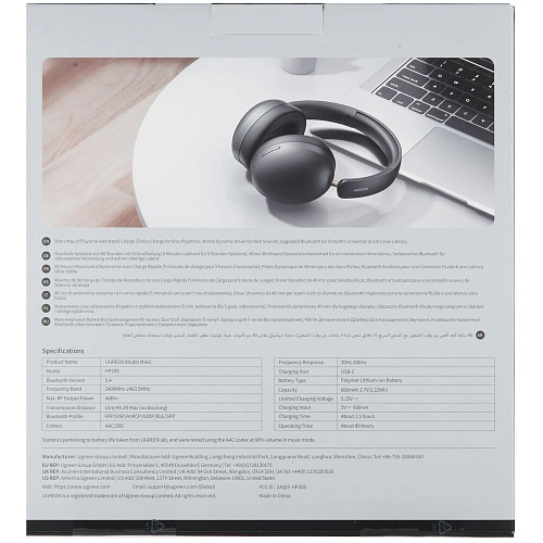 Bluetooth гарнитура Ugreen HP205 (45018) Studio Max2 Light Black