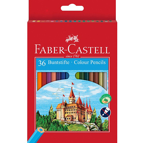 Цветные карандаши Faber-Castell Замок, с точилкой, набор цветов, в картонной коробке, 36 шт. 120136