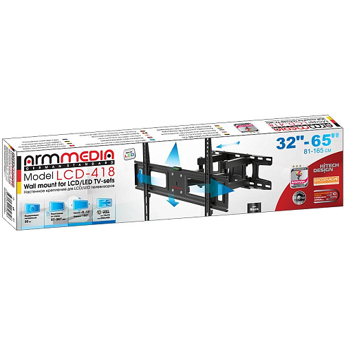 Кронштейн наклонно-поворотный Arm Media LCD-418 32-65' до 35кг Vesa до 600x400 black