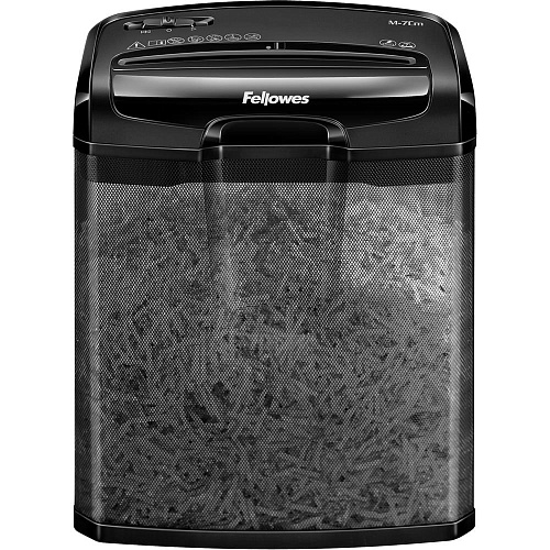 Уничтожитель бумаг Fellowes PowerShred M-7Cm (секр.P-4)/фрагменты/7лист./13лтр./скобы/пл.карты