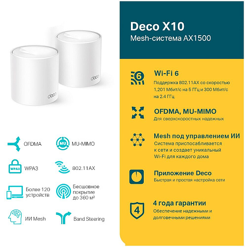 Mesh система TP-LINK Whole-Home Mesh Deco X10 Wi-Fi 6 AX1500 2xWAN/LAN (2-pack)