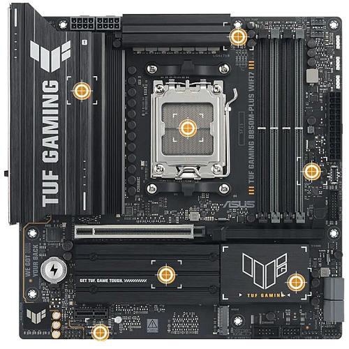 Материнская плата ASUS TUF Gaming B850M-Plus WiFi B850 Socket AM5 4xDDR5, 4xSATA3, RAID, 3xM.2, 2xPCI-E16x, 7xUSB3.2, 1xUSB3.2 Type C, DP, HDMI, WiFi, 2.5Glan, mATX