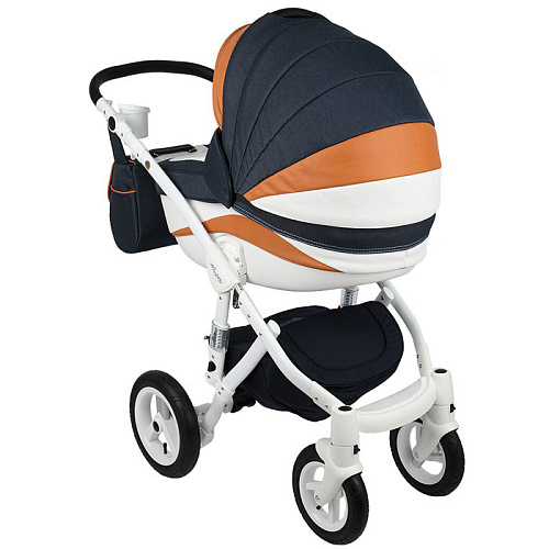 Коляска 2 в 1 Adamex Barletta New (джинс+белый+оранжевый B-7)