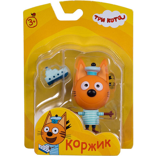 Фигурка пластиковая 1toy Три кота Коржик 7,6 см., подвижные ножки и ручки, с аксессуаром, на блистере