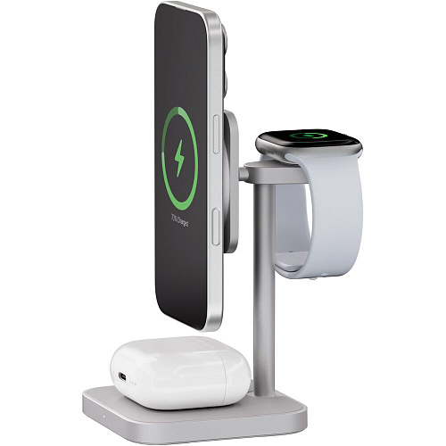 Беспроводная зарядная панель 3 в 1 Для IPhone, Apple Watch, Airpods uBear Evoke Qi2.2 25W Silver