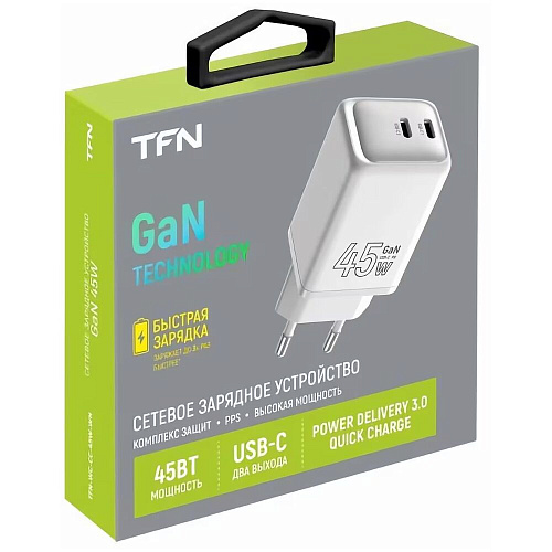 Сетевое зарядное устройство TFN TFN-WC-CC-45W-WH 45W 2xType-C белое