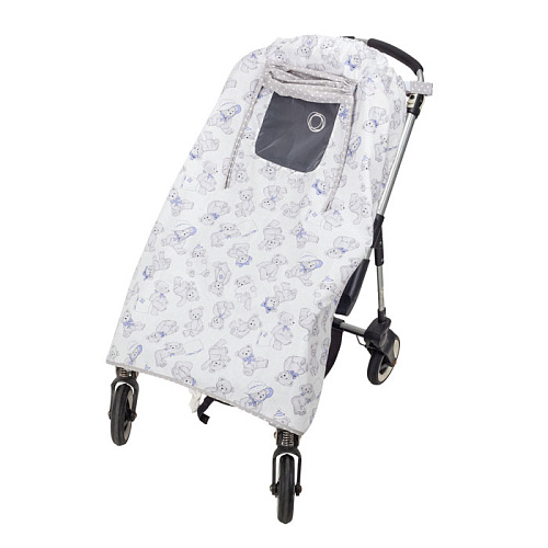 Солнцезащитный тент на коляску Mammie от солнца, насекомых и пуха (серый/голубой)