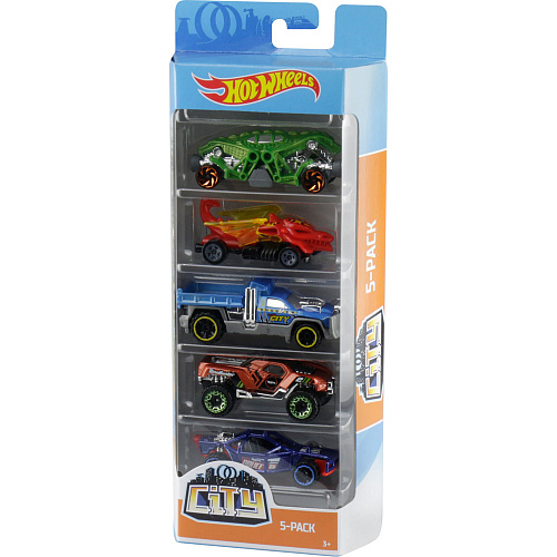 Mattel Hot Wheels 1806/FYL25 Подарочный набор из 5 машинок (City) оранжевый фон, машинка-дракон