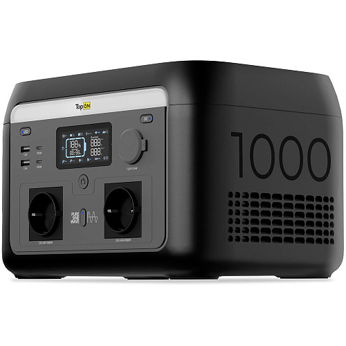Портативная зарядная станция TopON TOP-H1000 614.4Wh 192Ah 2 розетки 220 В, авторозетка 12.6 В, 2 Type-C 100 Вт, 2 USB, фонарь, EPS, Wi-Fi/Bluetooth