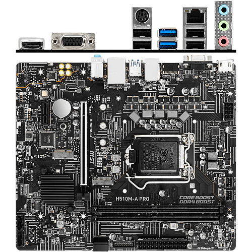 Материнская плата MSI H510M-A Pro H510 Socket-1200 2xDDR4, 4xSATA3, 1xM.2, 1xPCI-E16x, 2xUSB3.2, D-Sub, HDMI, Glan, mATX