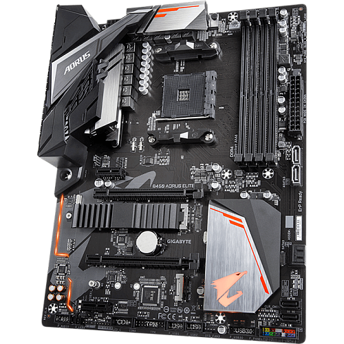 Материнская плата Gigabyte B450 AORUS Elite Socket-AM4 AMD B450 4xDDR4, 6xSATA3, RAID, 2xM.2, 2xPCI-E16x, 4xUSB 3.1, DVI-D, HDMI, Glan, ATX Ret УЦЕНКА