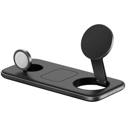 Беспроводная зарядная панель 3 в 1 Для IPhone, Apple Watch, Airpods Satechi Qi2 Trio Wireless Charging Pad 25W Black
