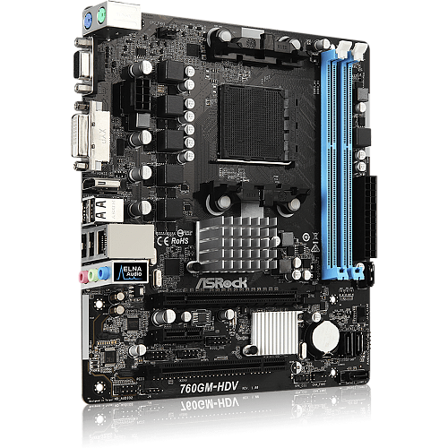 Материнская плата ASRock 760GM-HDV 760G+SB710 Socket-AM3+, 2xDDR3, 4xSATA2, 1xPCI-E16x, D-Sub, DVI-D, HDMI, GLAN, mATX