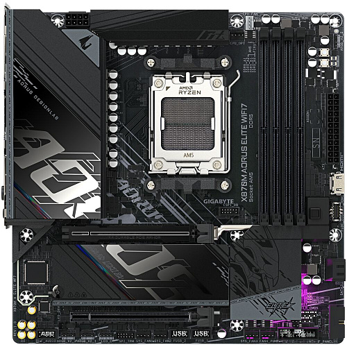 Материнская плата Gigabyte X870M AORUS Elite Wifi7 Socket-AM5 AMD X870 4xDDR5, 2xSATA3, RAID, 2xM.2, 2xPCI-E16x, 6xUSB3.2, 2xUSB3.2 Type C, HDMI, 2.5Glan, mATX Ret
