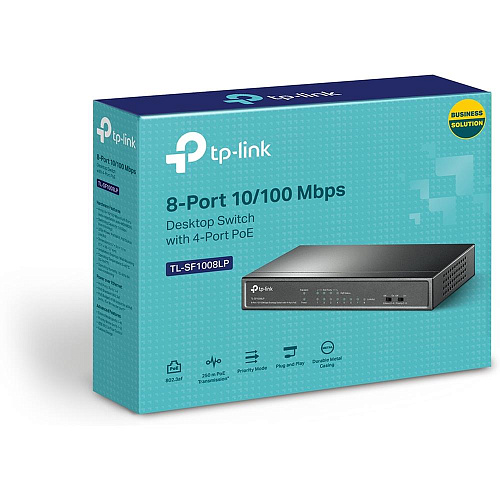 Коммутатор TP-LINK TL-SF1008LP неуправляемый 8 портов 10/100Мбит/с, 4xPoE