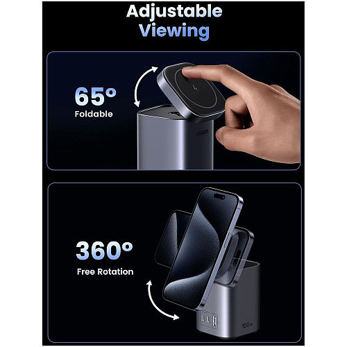 Беспроводная зарядная панель 2 в 1 Для IPhone, Airpods Ugreen CD342 (15076) 2xType C + USB 100W Grey