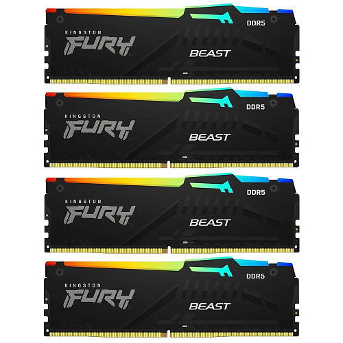 Модуль памяти DIMM 128Gb 4х32Gb DDR5 PC44800 5600MHz Kingston Fury Beast RGB Black (KF556C40BBAK4-128)