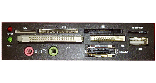 Card Reader CK0020C-Y-S 3.5" SD/Micro SD/MMC/MS/CF/MD/XD/M2, USB2.0, e-SATA, Audio, MIC, SDHC, металл, Черный