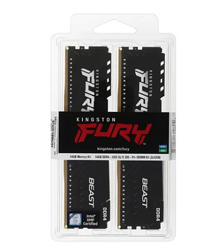 Модуль памяти DIMM 64Gb 2х32Gb DDR4 PC25600 3200MHz Kingston Fury Beast Black (KF432C16BBK2/64)